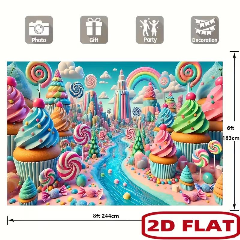 2D Colorful Candy Land Backdrop for Kids Photoshoot & Party Decoration