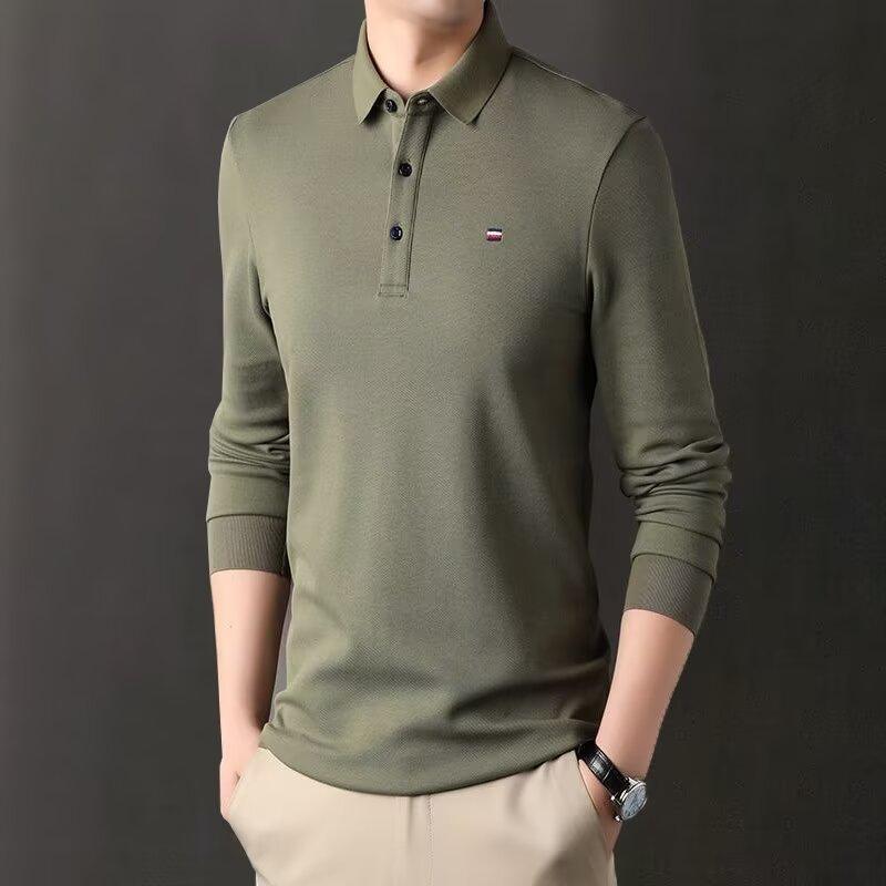 High-End Long Sleeved T-Shirt Men'S Lapel Polo Shirt Business Spring And Autumn New Style Middle-Aged Men'S Hoodie Men'S Ba