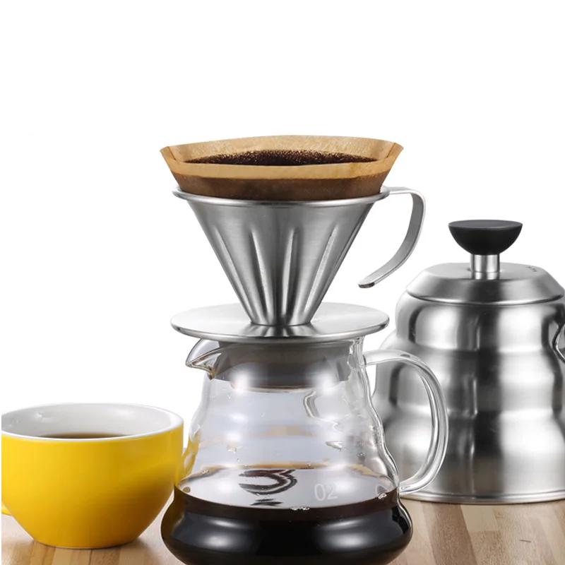Kaffee-Dripper aus Edelstahl Tropfkaffee-Filtertasse Barista Pour Over Kaffeezubereitungstasse Handgebrühter Kaffeefilter V01 V02