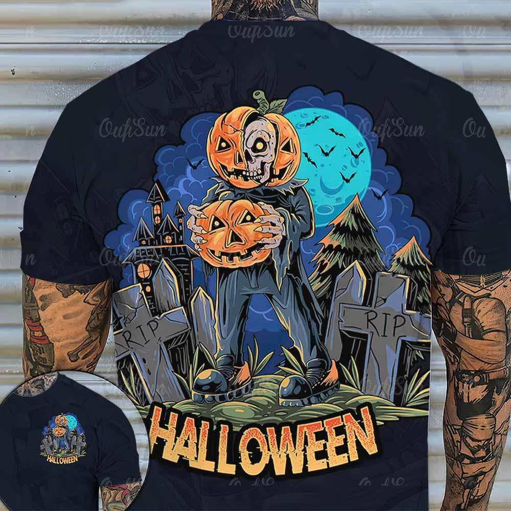 2023 Horror Halloween Pumpkin Graphic Men T-shirts Hip Hop Street Summer Apparel Loose Short Sleeve Tops Oversized T Shirts 5XL