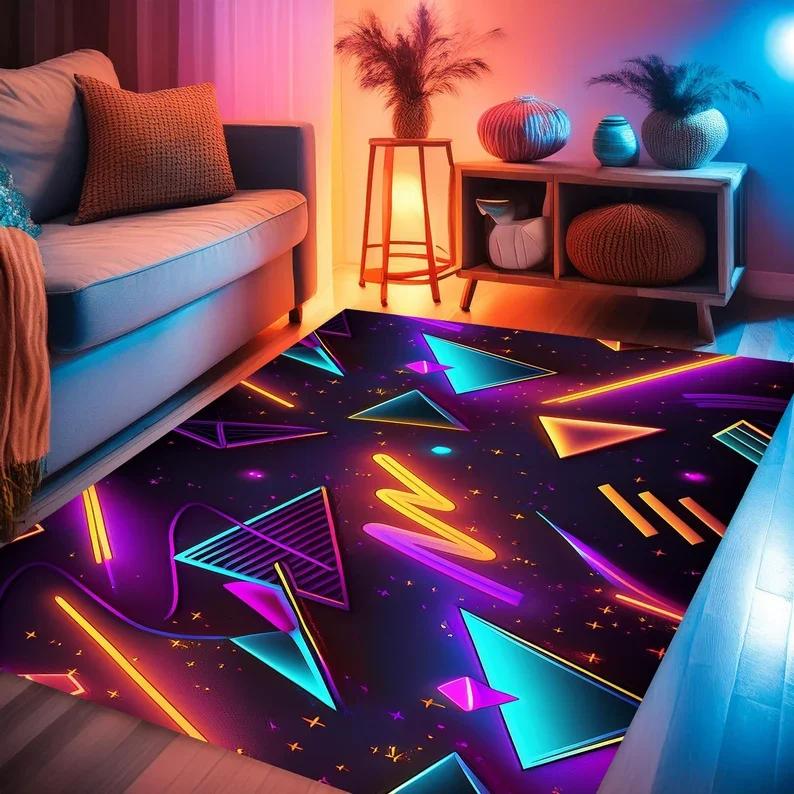 Neon Game Controller Rug Modern Gamer Room Living Room Bedroom Mats Home Decoration Carpet