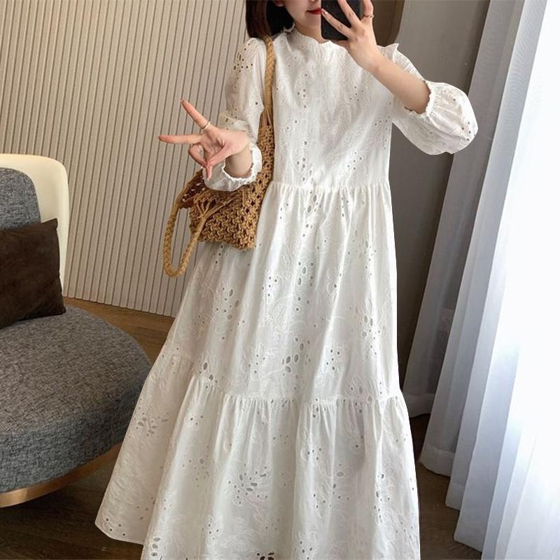 

ZANZEA Женское повседневное платье с длинным рукавом, свободное, кружевное, с лоскутной вставкой крючком, длинное 2XL