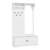 100*40*180cm Hallway Wardrobe with Mirror, 5 Coat Hooks, 2 Cabinets and Shelf, Hallway Coat Stand Clothes Rack with Shoe Cabinet, White