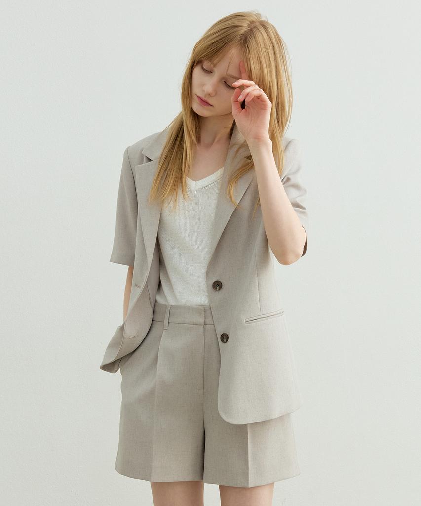 Artid Linen Half Sleeve Belted Jacket_Beige