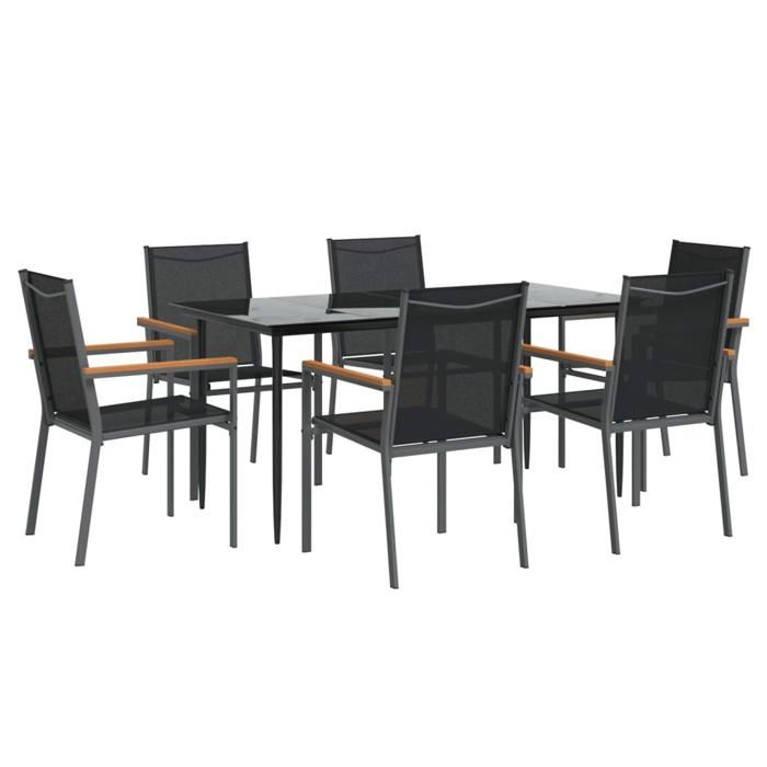VidaXL Ensemble à manger de jardin 7 pcs noir textilène et acier, ensemble à manger, ensemble à manger d'extérieur, ensemble 3187038