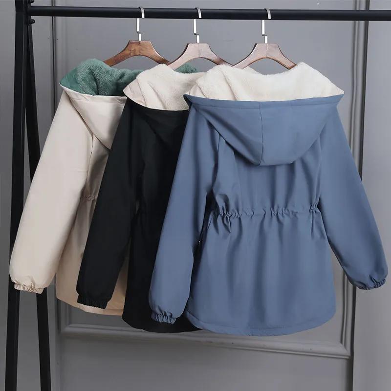 Giacca in velluto autunnale e invernale da donna Parker coreano con cappuccio largo spesso e caldo giacca a vento da donna corta casual