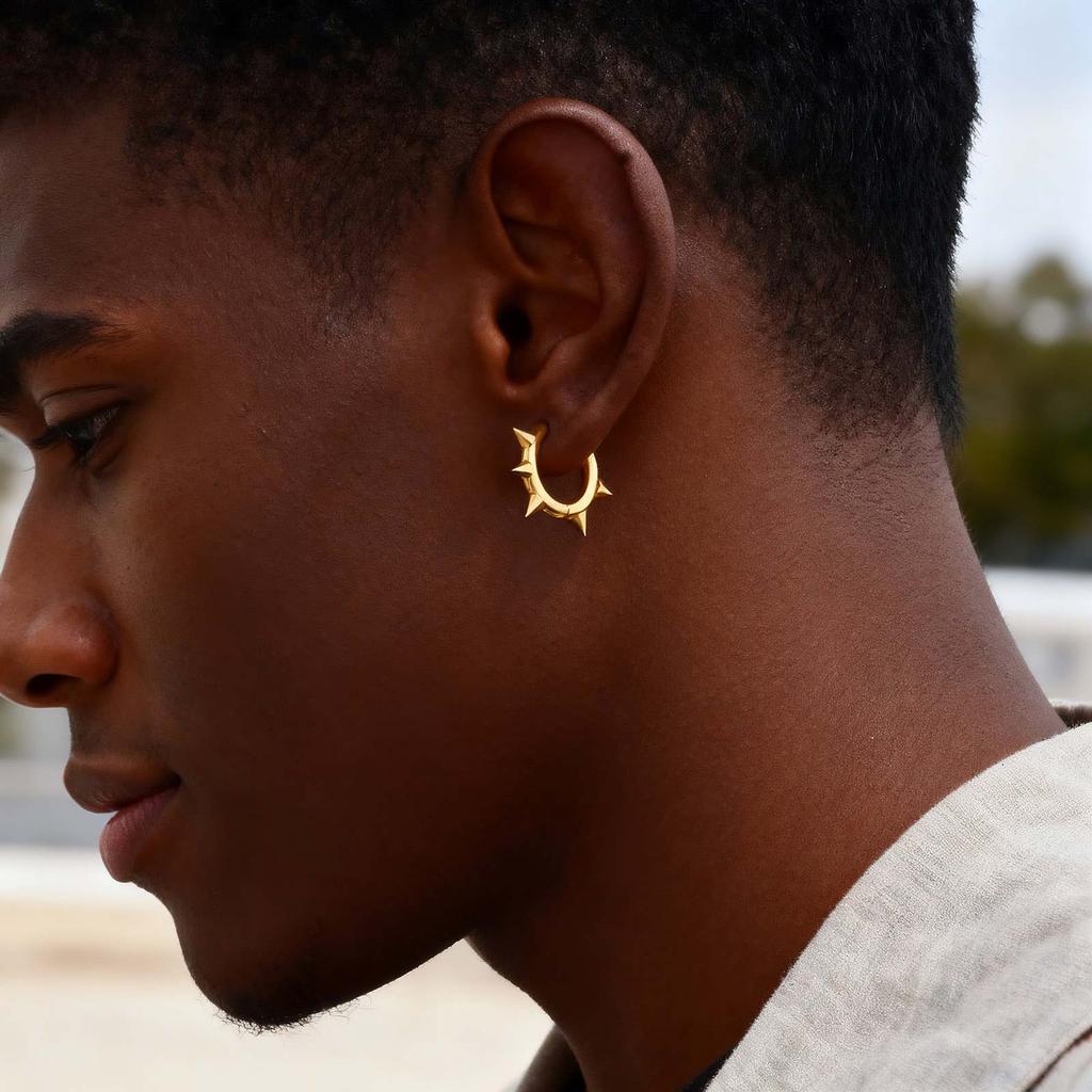 Steel Rivet Hoop Earring for Men Boys,Waterproof Anti Allergy Circle Round Earrings,Cool Punk Jewerlry to Him