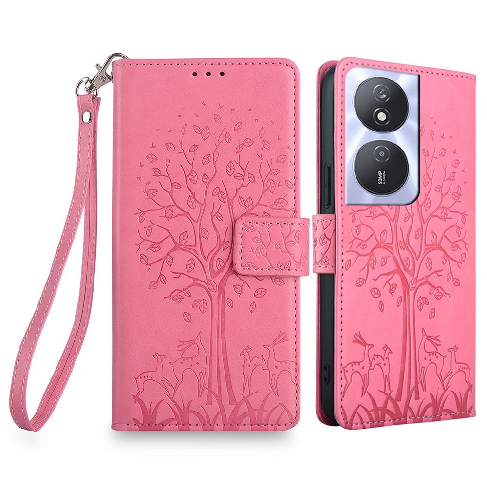 For Honor Play 50 Plus 5G/Play 8T 5G/X7b 4G/90 Smart Case Imprinted Deer Tree Pattern Leather Phone Wallet Cover