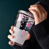 Cherry Blossom Travel Glass Coffee Mug Outdoor Heat-Resistant Scale Teacup With Non-Slip Cover Transparent Milk Breakfast Cup