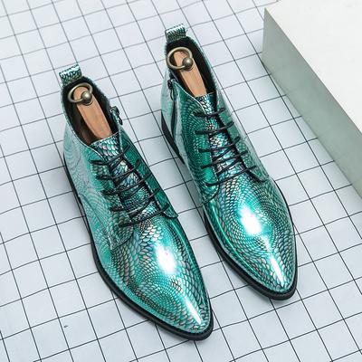 Bottes d'hiver de luxe à la mode Style britannique Bottes en cuir brillant pour hommes Chaussures d'affaires vertes Chaussures de mariage pour hommes Bottes Chelsea à lacets