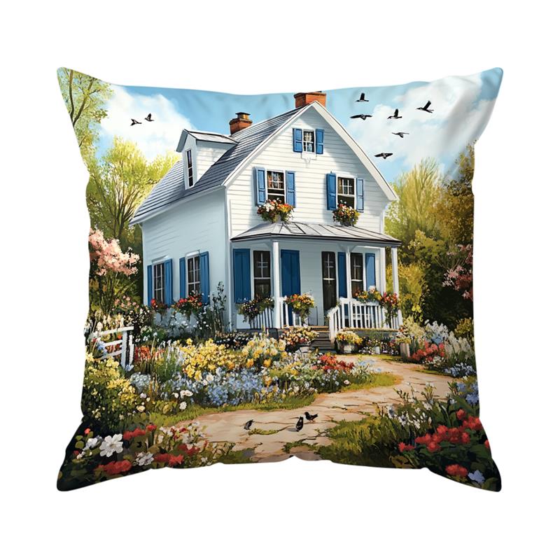 1 Pc Farmhouse Scenery Spring Pillow Cover For Home Living Room Bedroom Sofa Office Decorative Pillowcase Soft Throw Pillows