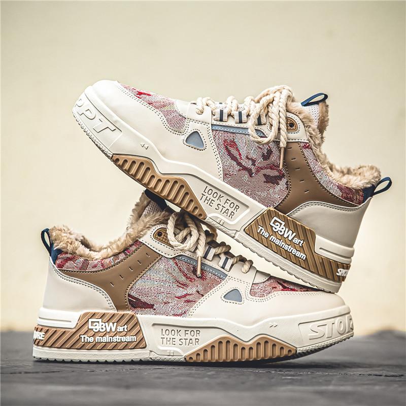 

Повседневная мужская хлопковая обувь плюс кашемировая корейская версия, модная обувь на толстой подошве и теплая повседневная обувь для доски 44 красный