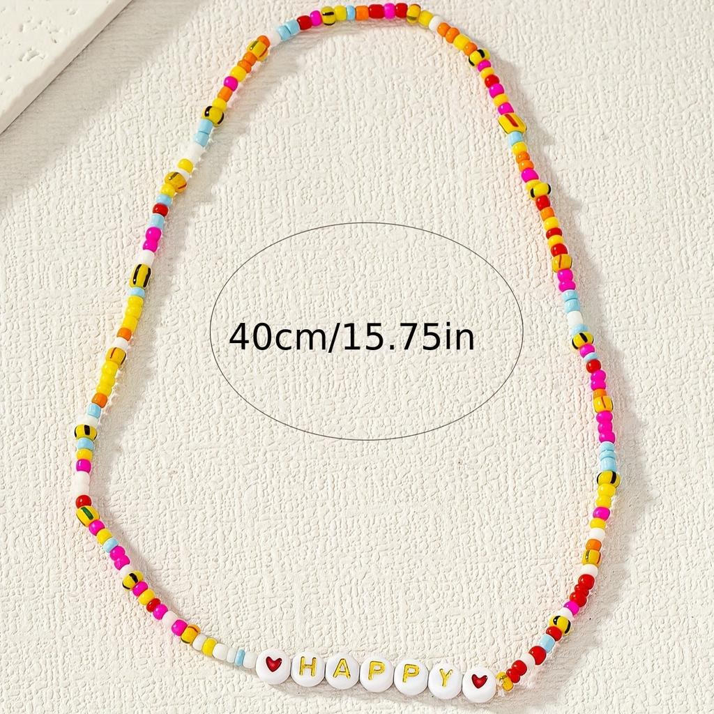 Bohemian Handmade Color Beaded Necklace Fashion Color Ball Beaded HAPPY English Pendant