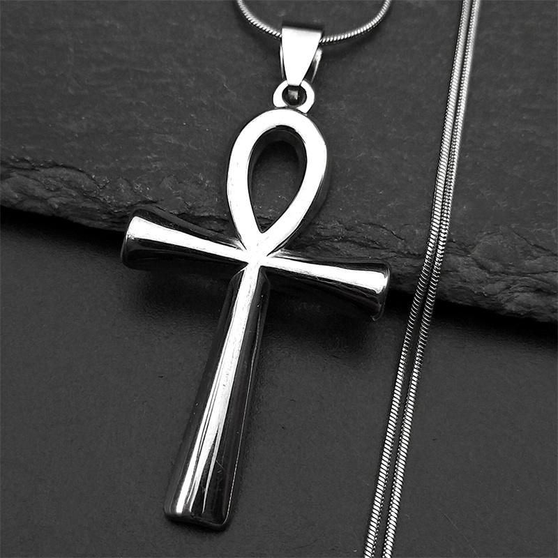 Egyptian Cross Ankh Key of Life Pendant Necklace Stainless Steel Gold Color Amulet Religious Chain Necklaces Jewelry Gift
