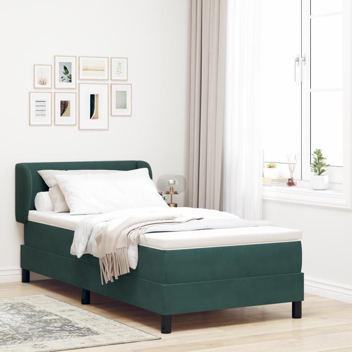 Lit à ressorts vidaXL avec matelas vert foncé 90x200 cm en velours 3340373