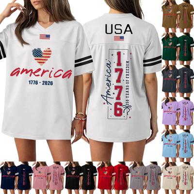 Damen Casual Mode V-Ausschnitt Sport Unabhängigkeitstag Druck Kurzarm Sport T-Shirt Top