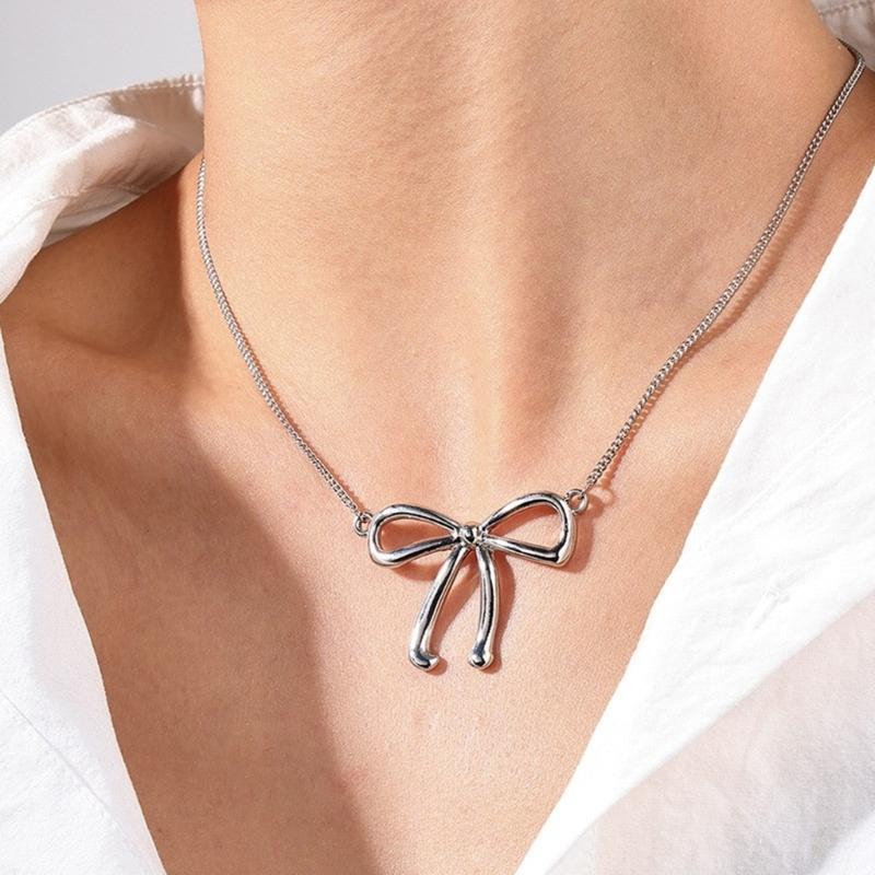 Fashionable Bow Necklace Bowknot Pendant Neckchain Adjustable Chain Choker Handmade Collarbone Chain Gifts for Women