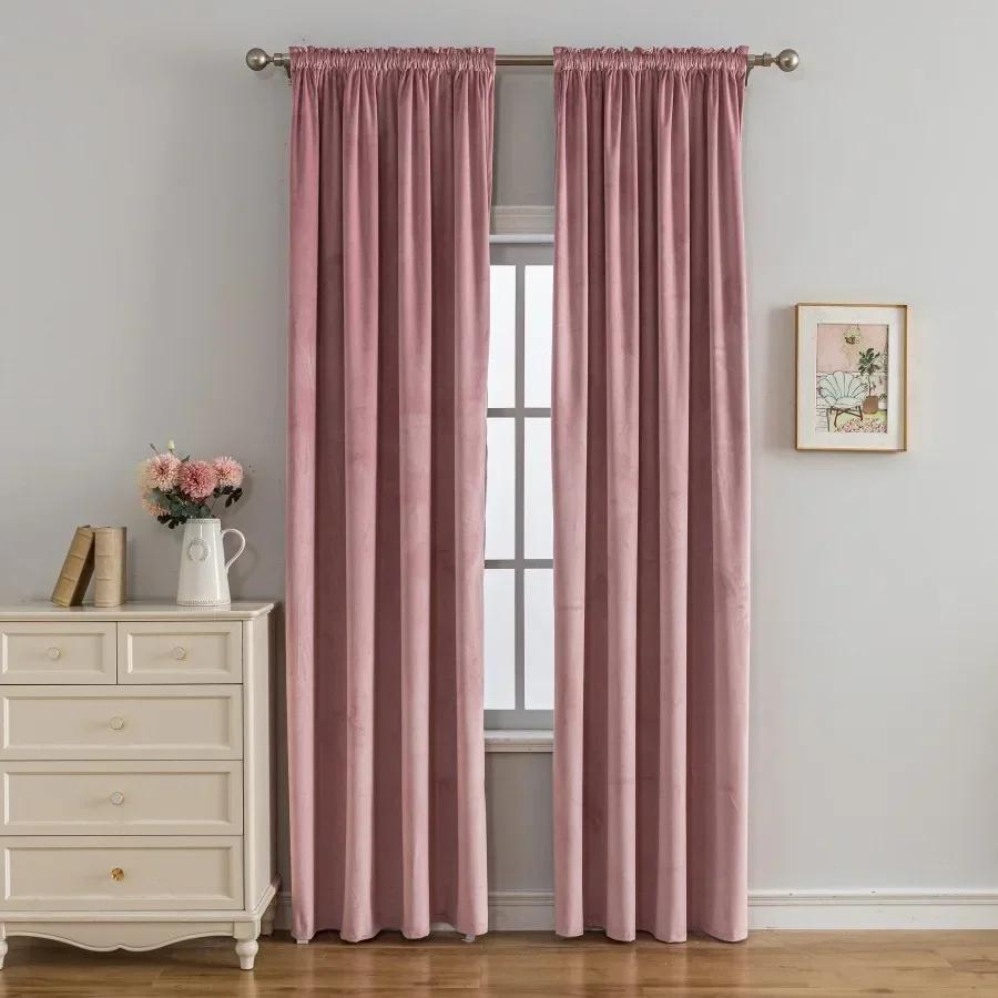 

1PC American Style European Style Christmas Red Curtains Living Room Velvet Blackout Curtains Room Darkening Decorative Curtains W100cm x H200cm розовый