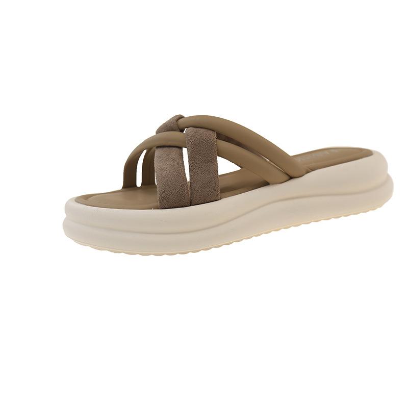 

Cross-band slim sandals 2025 new summer leisure seaside vacation one-word drag stepping on shit thick-soled slippers 40