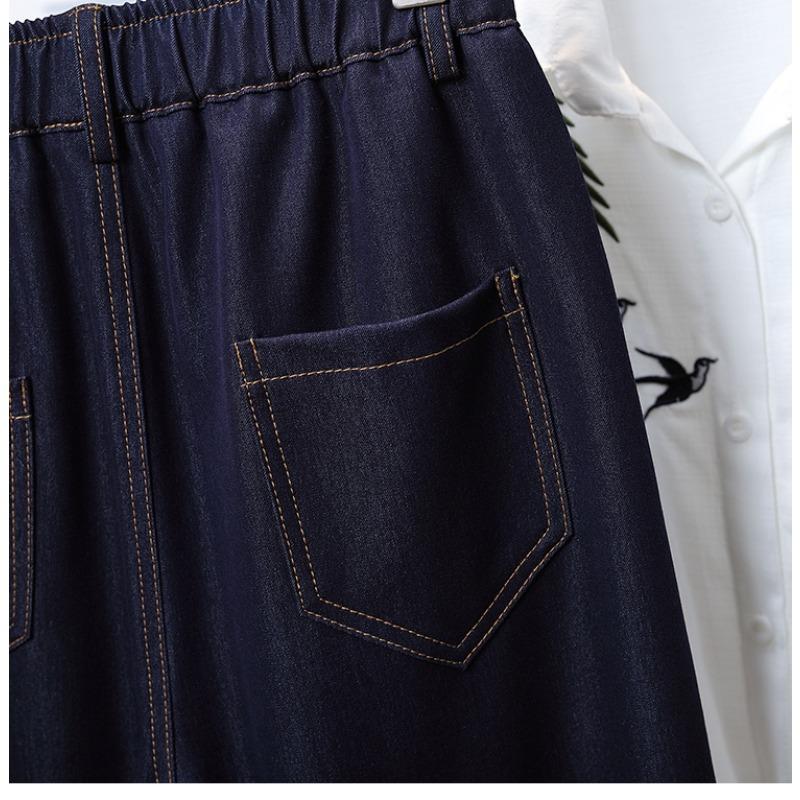 DIMANAF 2025 Autumn Plus Size Women Jeans Pants Denim Elastic Basic Blue High Waist Trousers Oversize New Pants 5XL