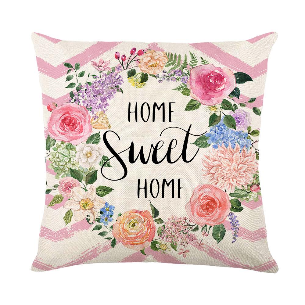 Watercolor Spring Plant Flower Pillow Cover Letter Flowers Home Cushion Cover Bedside Pillow Cover