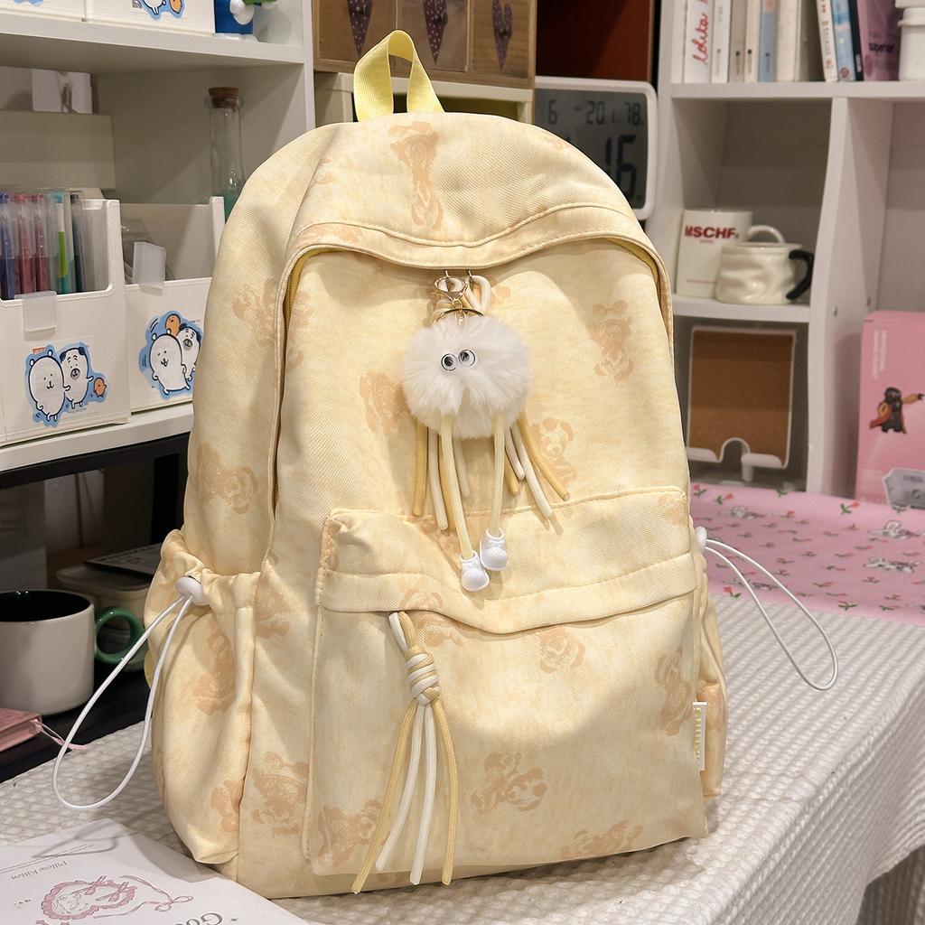 Schoolbag new Korean version ins bear printed schoolbag female high-value junior and high school students multi-compartment college style backpack