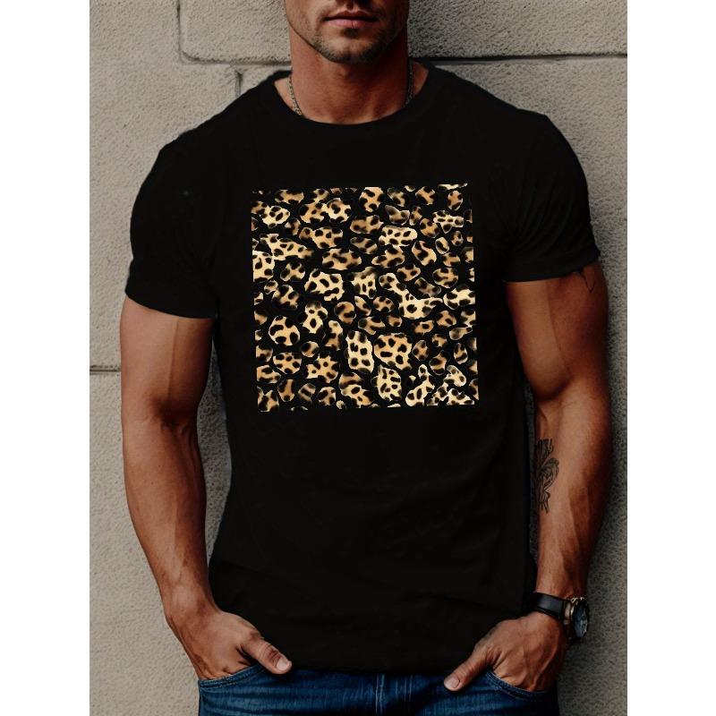 

European sizes Men s Leopard Print T-Shirt - Casual Short Sleeve, Breathable Polyester, Machine Washable - Perfect for Summer 4XL чорний