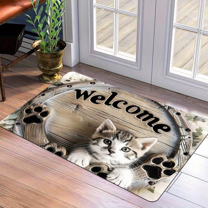 1 cute cat welcome doormat, non-slip and machine washable