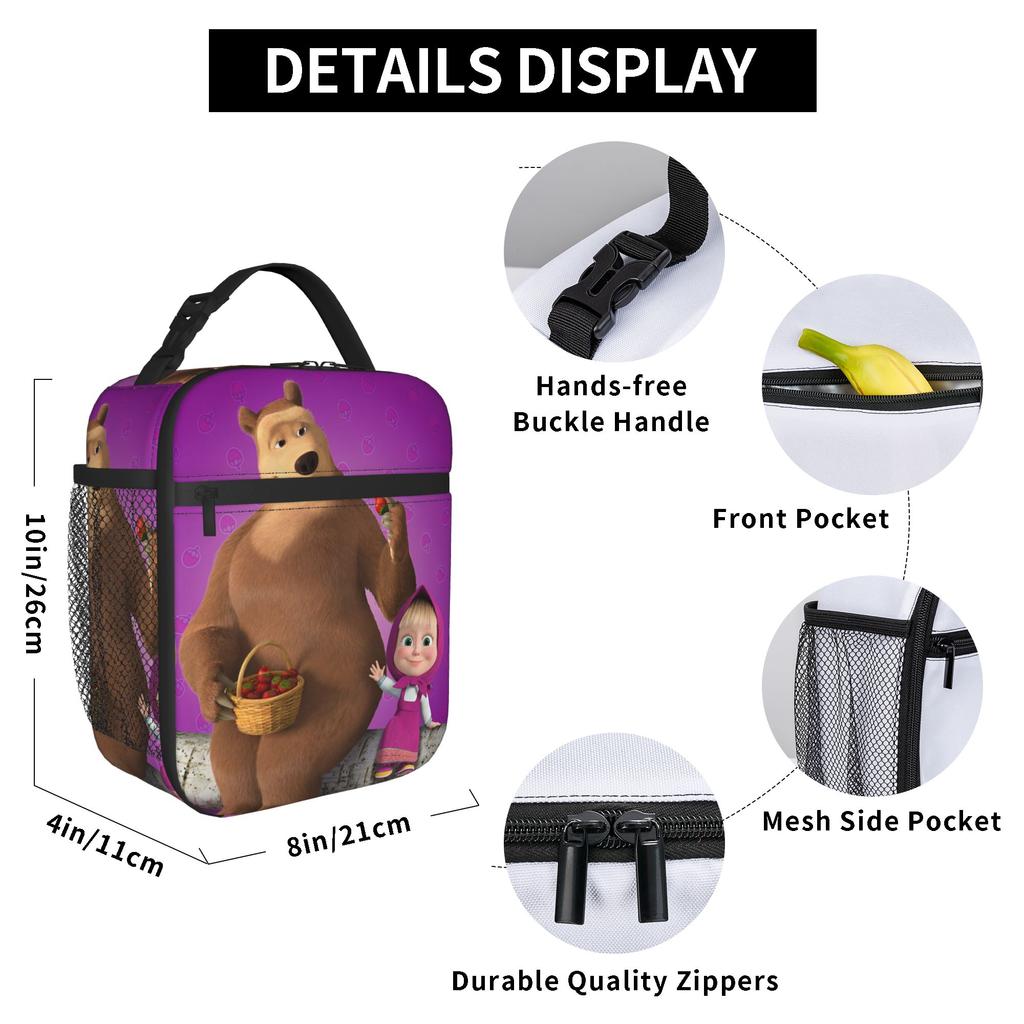 M-Masha and Lady Bear Insulated Lunch Bag High Capacity Lunch Container Cooler Bag Tote Lunch Box Work  Travel Men Women