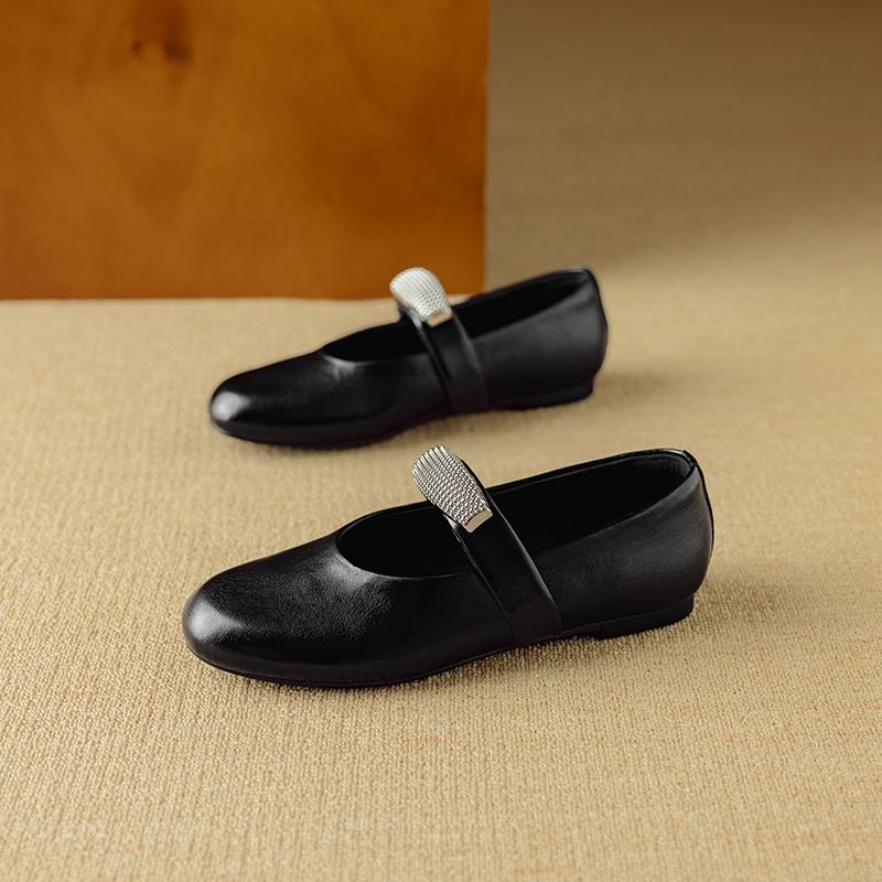 Krazing Pot Cow Skin Summer Size 40 Crystal Beading Mary Janes Low Heels Round Toe Elegant Shallow Flats 35 чёрный 7769₽