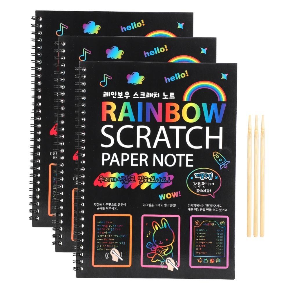 3PCS Coil bound Scratch Art Notebook Portable layout Vivid color base Coil Bound Sketch Pad Dual purpose use Thickened paper
