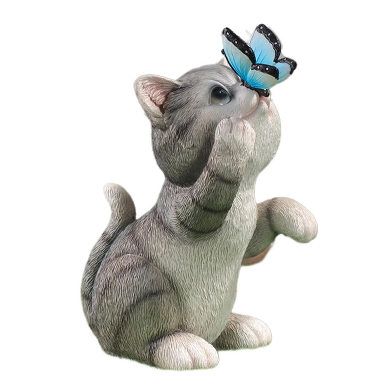 Garden Ornament Cats Solar Light Statue for Backyard Cafe Indoor Outdoor Statue Sculpture LED Cats Figurine Yard Lamp