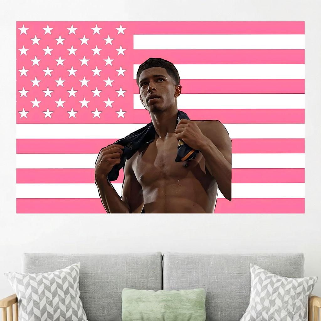 B-Bellingham Pink American Flag Tapestry Teen Dorm Bedroom Livestream Background Decor Soccer Fan Merch Gift Sports Wall Art