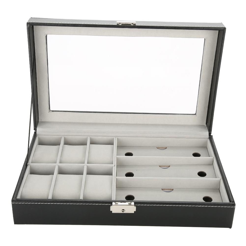 3 Fächer Brillen 6 Fächer Uhren Display Aufbewahrungsbox PU Leder Schmuck Organizer Koffer
