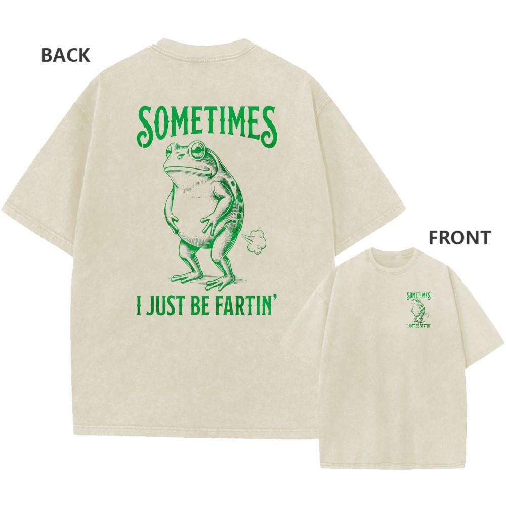 Mens Vintage Oversized Washed TShirt Retro Funny Frog Humor Graphic Casual Tee