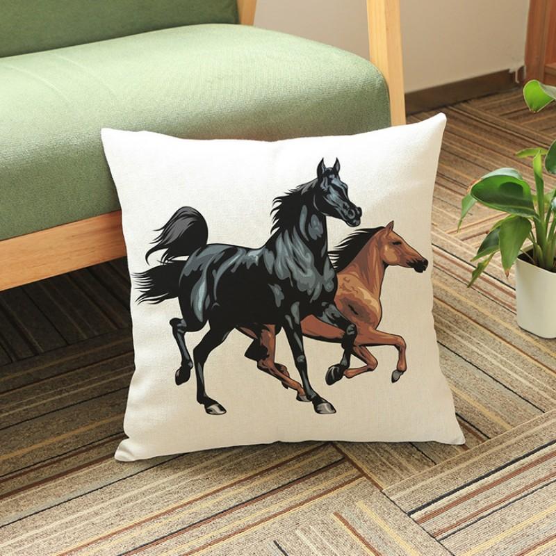 Horse Cushion Cover Cotton Linen Beige Sofa Decorative Pillows Covers Animals Black Horse Pillow case for waist back Car Seat
