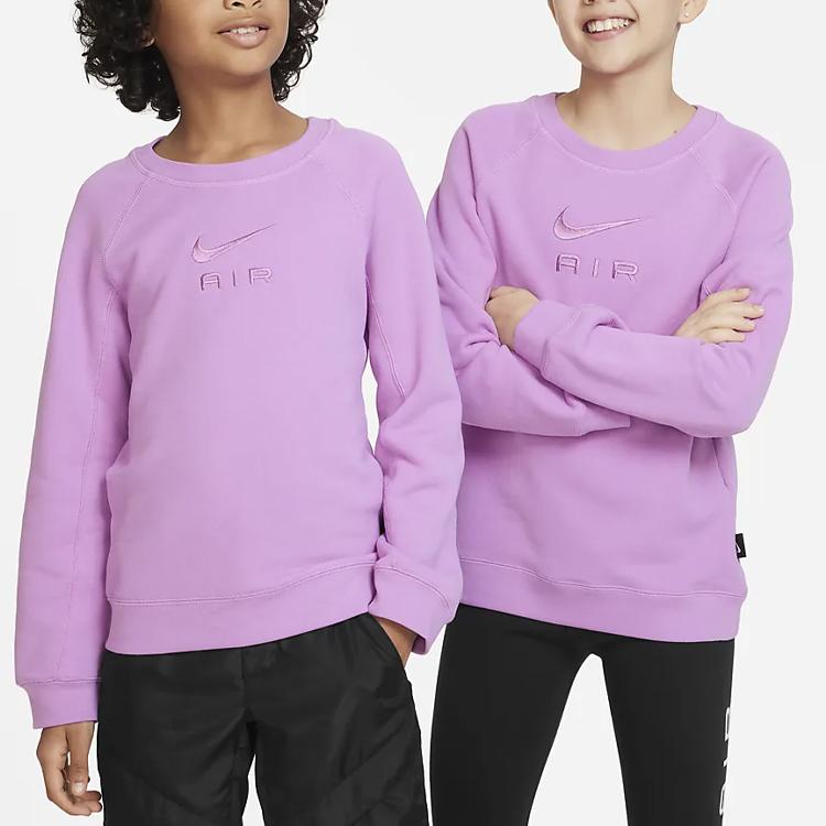 Nike Sweatshirt Air Solid Color Logo Embroidery Crew Neck Pullover Kids Sweatshirts Purple DX5136-532