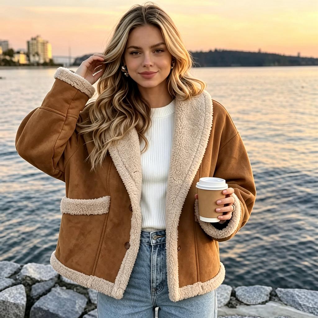 Women's Casual Long Sleeve Lapel Jacket for Everyday Wear