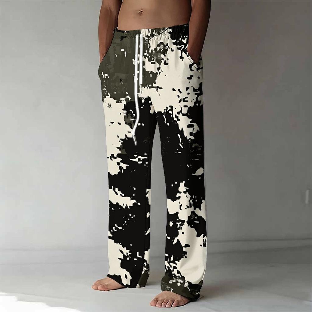Men's Loose Casual Solid Color  Trousers Camouflage Printed Straight Pants