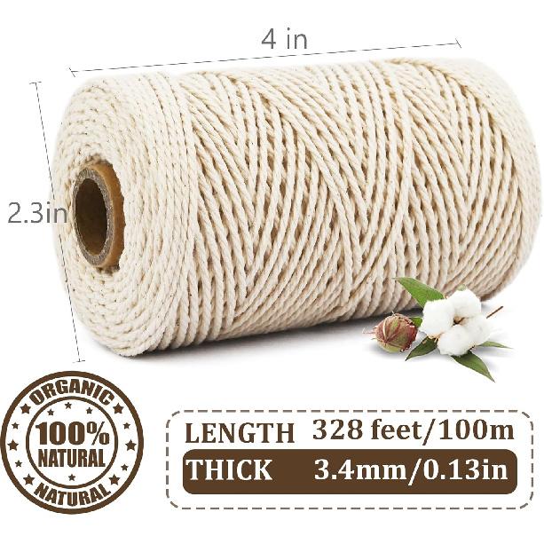 Leecogo Cotton Butchers Twine, 2mm Thick, 24-Ply, 328 Feet, Natural Unbleached for Cooking, Gardening and Crafts