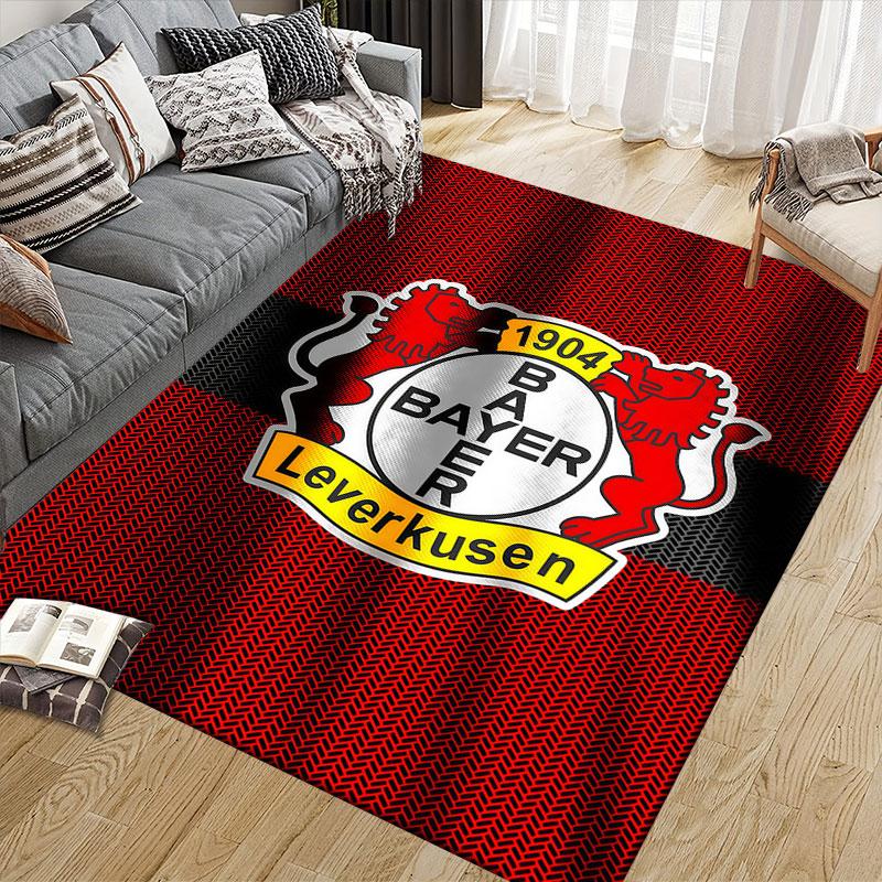 Bayer 04 Leverkusen Flannel Printed Carpet, Home Sofa Decoration for Living Room & Bedroom, Non‑Slip Play Flannel Floor Mat for Game Room
