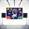 2D Astronaut Space Happy Birthday Backdrop Kids Birthday Party Photography Background Banner