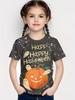 T-Shirt for Girls Halloween Cartoon Pumpkin Print Round Neck Short Sleeve Tops Fashion Girls Clothes Holiday Children's Clothing