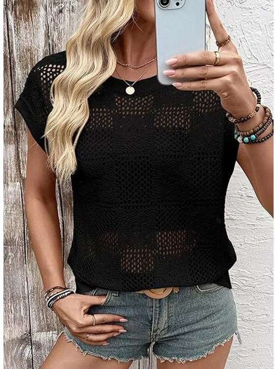 2026 Europäisches & Amerikanisches Grenzüberschreitendes Sommer-Spitzen-Oberteil für Frauen, Hohl, Spicy Girl, Rundhals