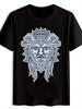 Black T-shirt with Intricate Mayan-Inspired Graphic Print - Short Sleeve