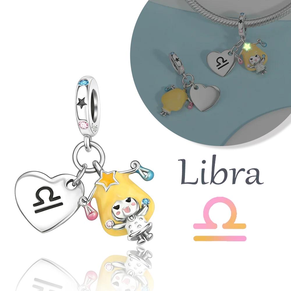 Copper 12 Months Birthstone Heart-Shaped Beads Charms Fit Original Bracelet Charm Beads Necklace Diy Female Jewelry