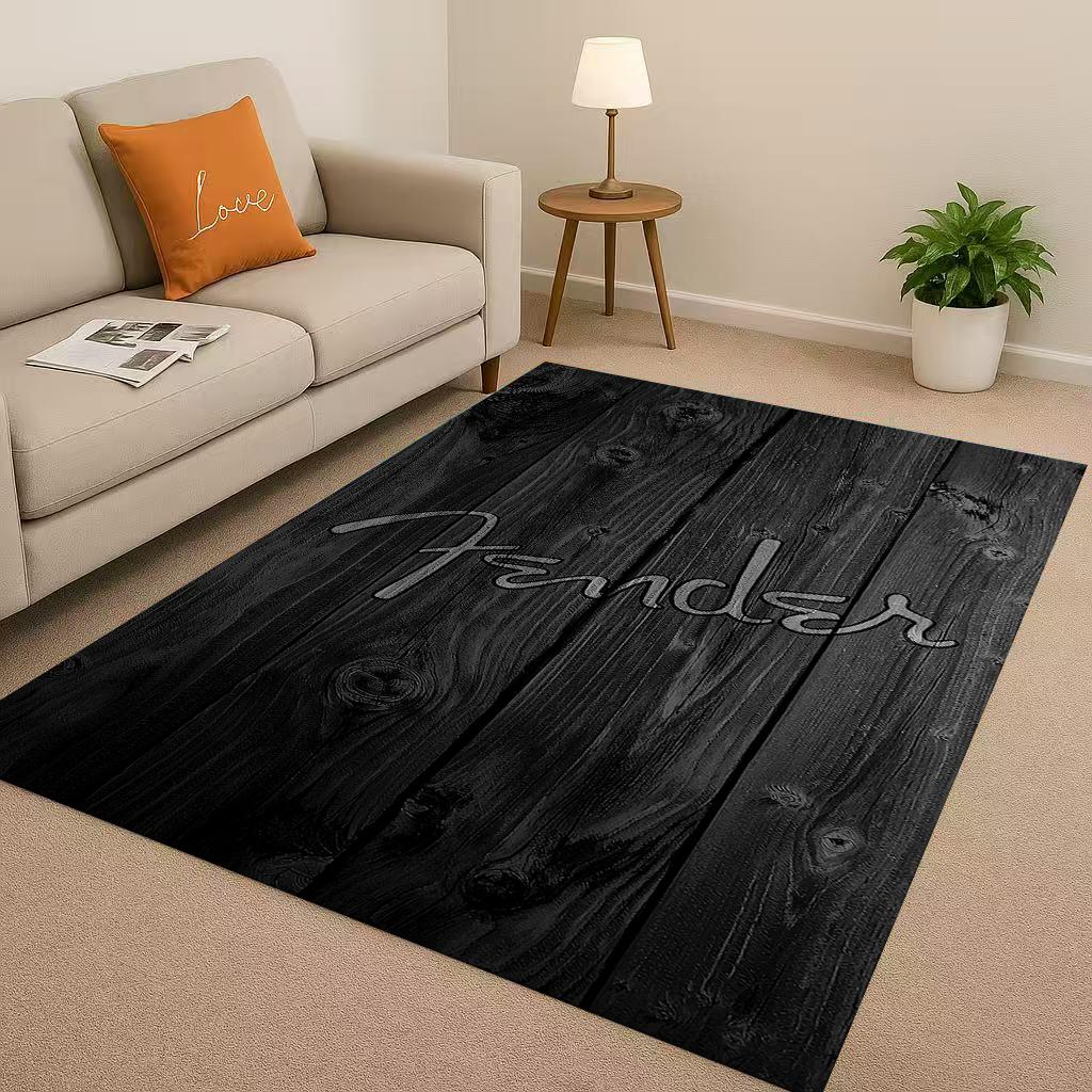 3D F Fender Guitar Musical Instrument Sign Living Room Non Slip Area Rug Carpet for Bedroom Sofa,Easy Clean Home Decor Doormat