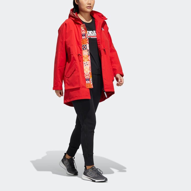 Adidas Cny Tiger Year Limited Edition Fleece-Lined Mid-Length Woven Hooded Jacket Women Outerwear Crimson HI3263