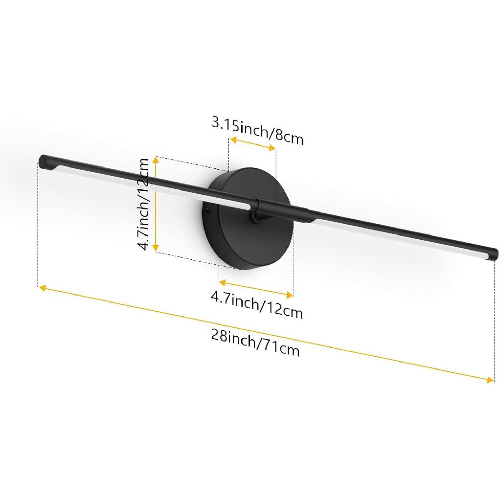 Black Wall Sconce for Bathroom 28In Vanity Light Fixture 3000K Indoor Bathroom Sconce Over Mirror 360° Rotate for Living Room