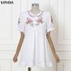 VONDA Women Short Sleeve Ruffle Floral Print Casual A-Line Mini Dress